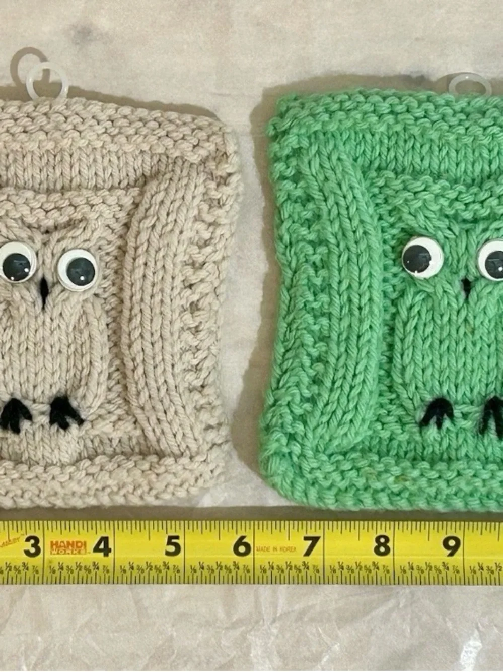 Vintage Set of 2 Handmade Crocheted 70s Owl Pot Holders•Hot Pads•Trivets